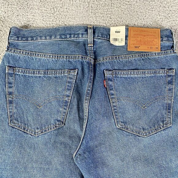Levis Premium 501 Selvedge Jeans Mens 33x34 Blue Hemp Blend Straight Leg NEW - Picture 5 of 14